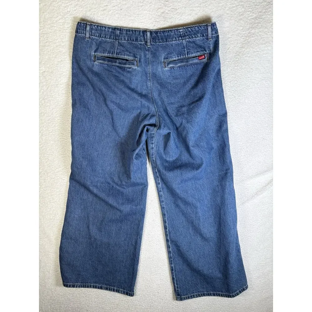 Levis Baggy Jeans Womens 38x31 Blue Premium Mile High Cropped Wide Leg Denim
